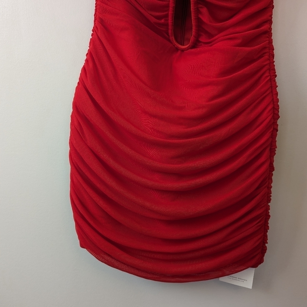 Mew Mews Ahinoam Strapless Ruched Flower Bandage Mini Dress - Picture 11 of 16
